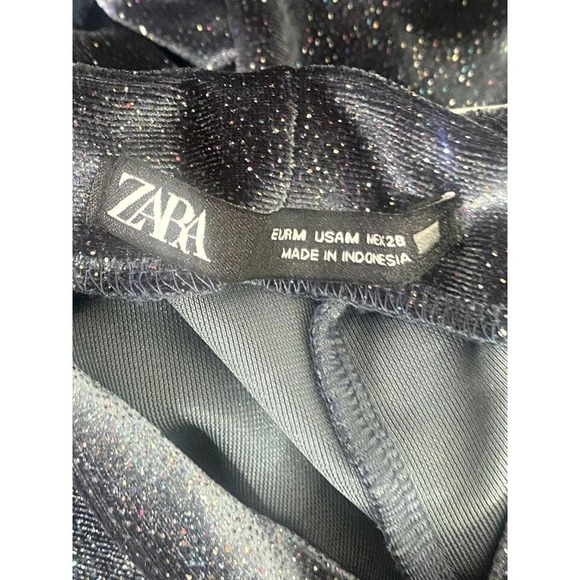 ZARA Navy Blue Ruched Velvet Glitter Mock Neck Long-sleeve Bodysuit - Picture 9 of 9